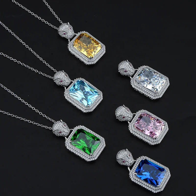 New Arrival Elegant Jewelry Colored Gemstone 925 Silver Inlaid with 5A Zircon Colored CZ Pendant for Women Necklace