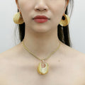 Dubai Gold Jewelry Set Metal Hollow Out Flower Pendant Necklace Oval Shape Drop Earrings Set Middle East Accessories