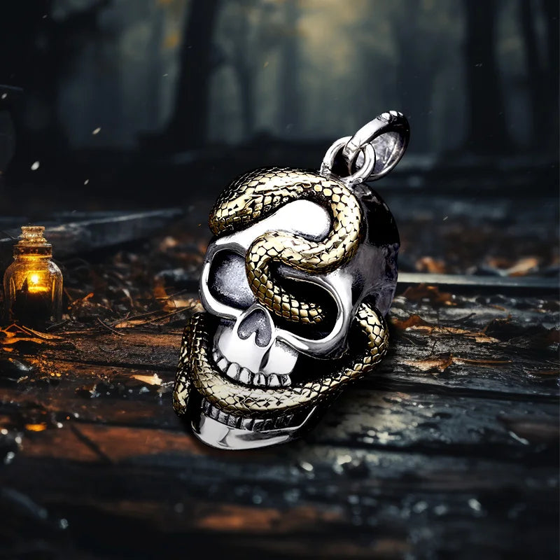 Gold Plated Retro Personality Punk Jewelry Men's Trendy 925 Sterling Silver Python Skull Charm Hiphop Pendant Wholesale