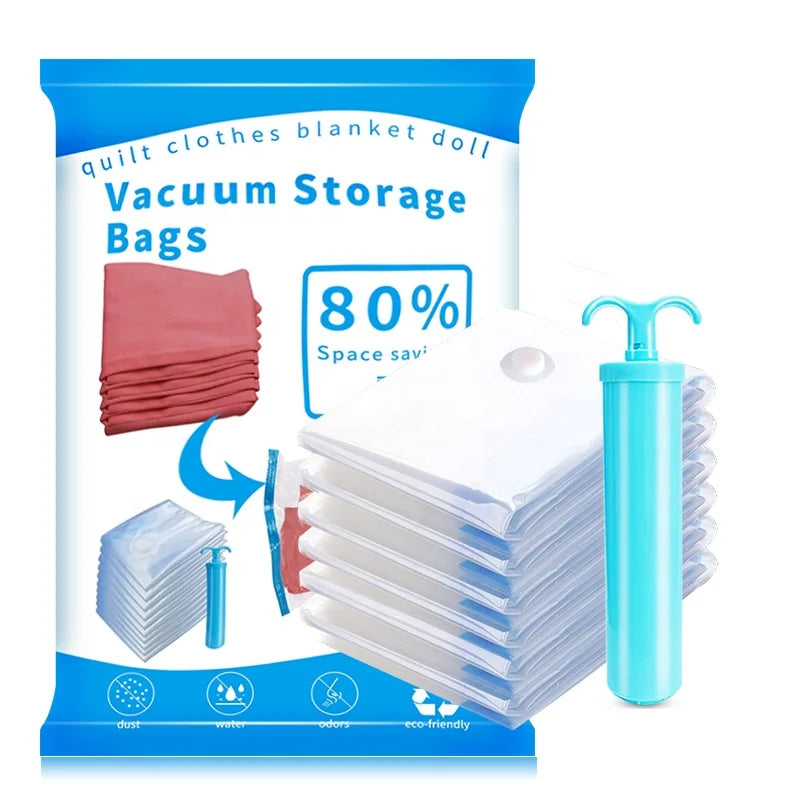 Factory Direct Multifunctional Transparent PA Storage Bags Compression Vacuum Pump Space-Saving Clothes Bag Set for Living Room