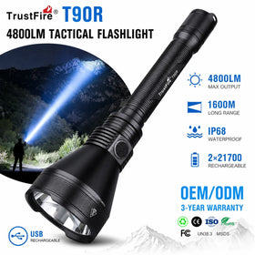 TrustFire T90R 4800LM LED Tactical Flashlight 1600m Long Range USB Rechargeable IP68 Waterproof Torch for Hunting Search Outdoor