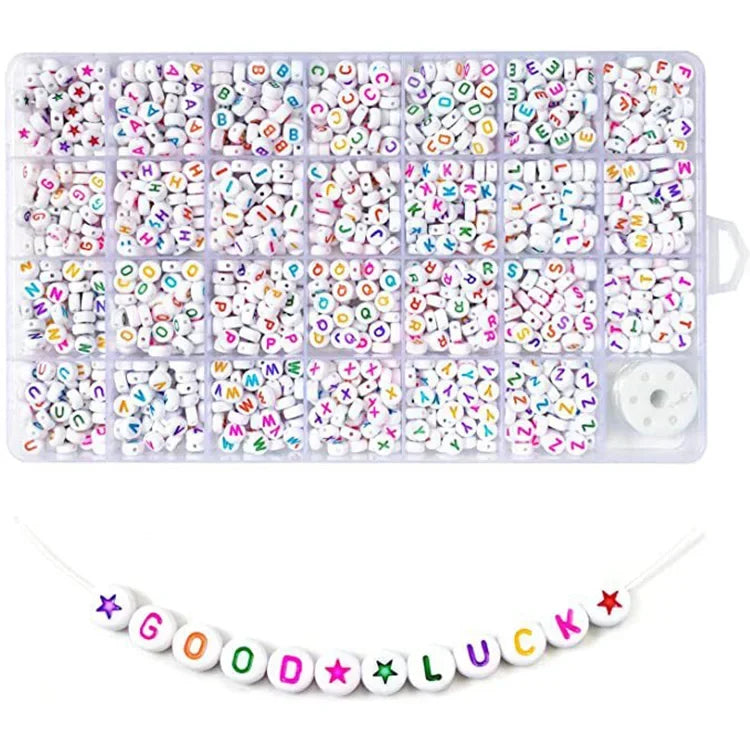 24/26 Grids Diy Accessories Set With Heart Pattern Letter Beads Kit 6mm White Acrylic Alphabet Letter Beads for Jewelry Making