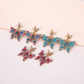 New Gold Plated Full Diamond Butterfly Earrings Colorful Rhinestone Crystal Large Butterfly Stud Earrings