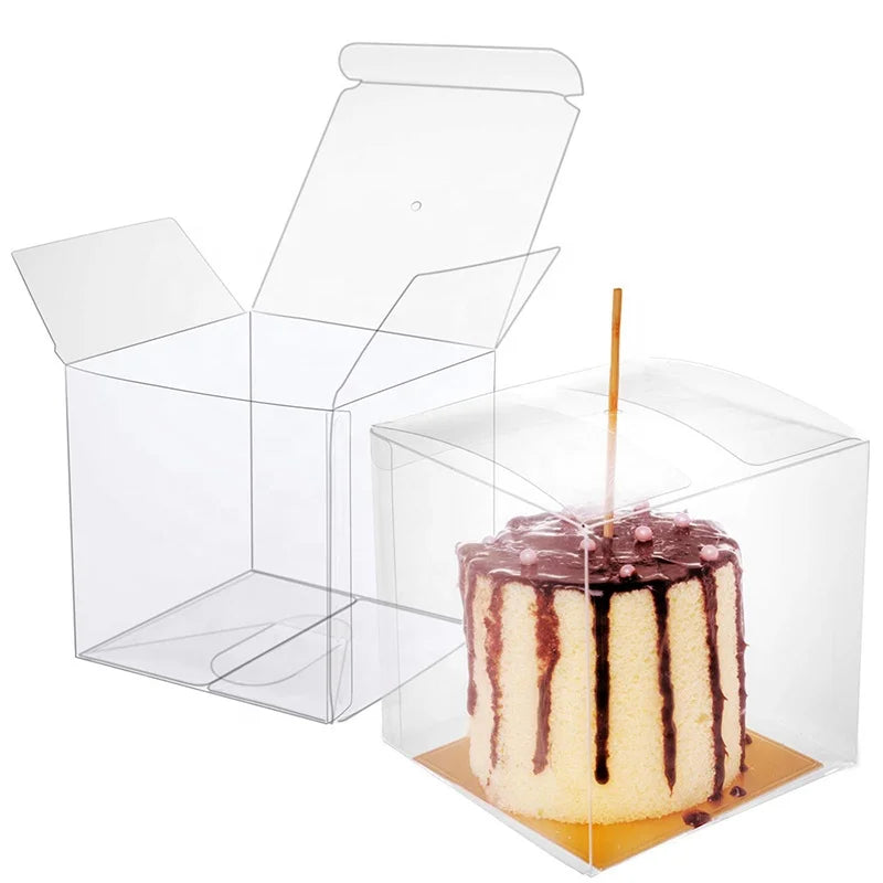 Clear Candy Fruit Boxes with Hole Square Transparent PET Plastic Favor Boxes Set of Treat Box for Caramel Single Cake Packaging