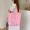 Candy Color Letter Print Women's Shoulder Bags Commute Ladies Tote Shopping Bag Double-sided Portable Female Travel Handbags
