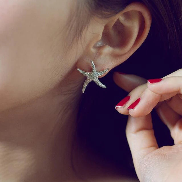 Huitan Vivid Starfish Full Zircon Stud Earrings Daily Fashion Girls Women Bling Bling Star Earring Lovely