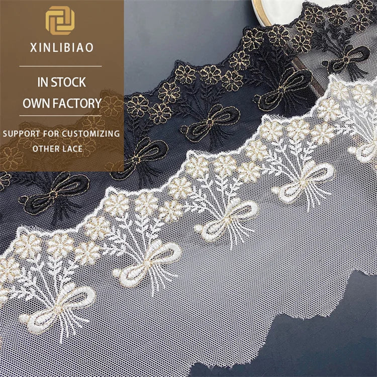 Women's Dress Embroidered Lace Fabric Gold Thread Water Soluble Lace Accessories for Clothing Shoes Bags Black White Plus Gold