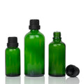 Green Amber Glass Essential Oil Bottles 5ml to 100ml Capacity Flat Shape with Screw Cap Mini Eye Drop Plug for Skin Care Serums