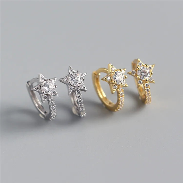 SP 2021 New Design Korean Fashion Style S925 Sterling Silver Zircon Star Shape Hoop Earrings