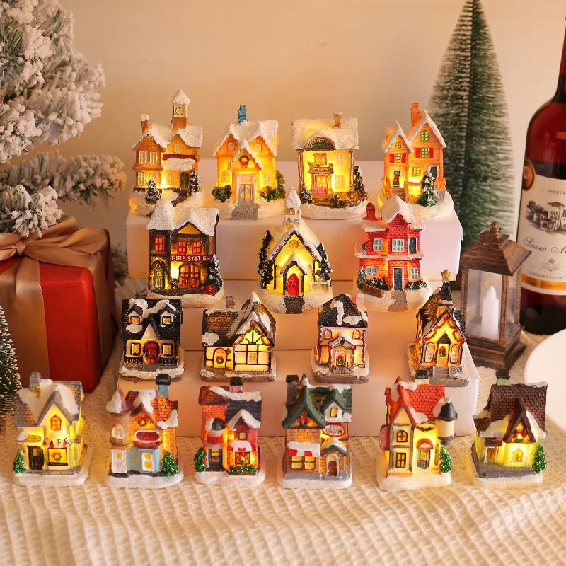 Wholesale New Year Cross-Border Resin Cabin Colorful Luminous Table Decorations Christmas Figurines & Toys