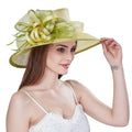 Fashion Chic Women Lady Green Sinamay Wide Brim Church Hat Kentucky Derby Dress Hat Fascinator Floral Tea Party Wedding Hat
