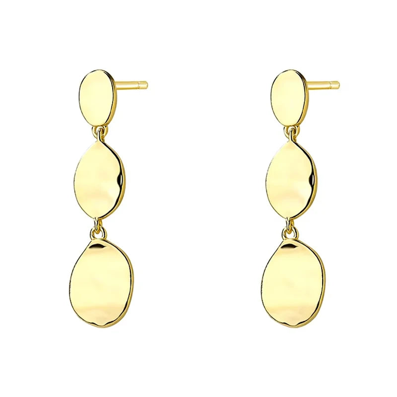 Elegant Trendy 925 Sterling Silver Fine Jewelry 18K Gold Plated Three Pieces Long Dangle Drop Stud Earrings