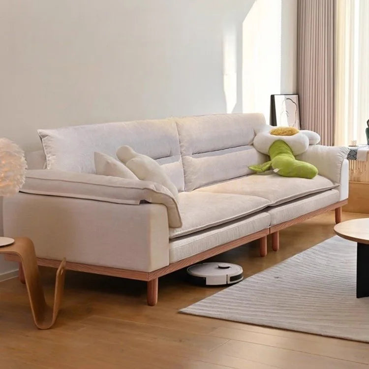 Nordic Cream Style Elephant Ear Corduroy Anti-Cat Scratch Solid Wood Straight-Row Fabric Sofa Sponge for Villa Living Room