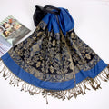 Women's 100% Polyester Jacquard Pashmina Shawl Cross Paisley Flowers Pattern Winter Scarf for Autumn Season