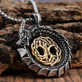 Vintage Rotating Anxiety Fidget Gold Plated Tree of Life Zodiac Animal Jormungand Norse Serpent Viiking Necklace Pendant Set