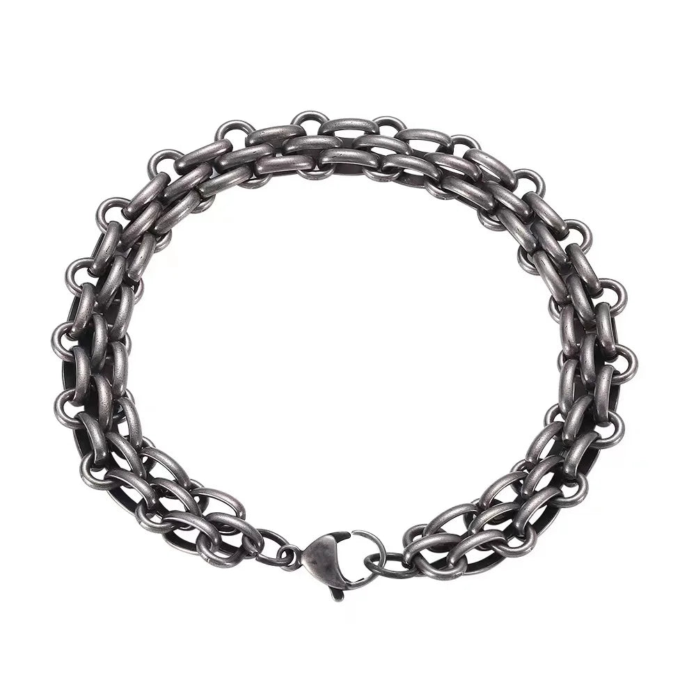Wholesale Handmade Vintage Black Stainless Steel Motorcycle Chain Man Mens Biker Chain Hand Bracelets