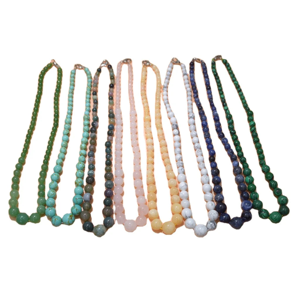 Unisex 18'' Long Necklace with Natural Agate Gemstone Malachite Turquoise Jade Round Beads Amazing Jewelry-Perfect Gift