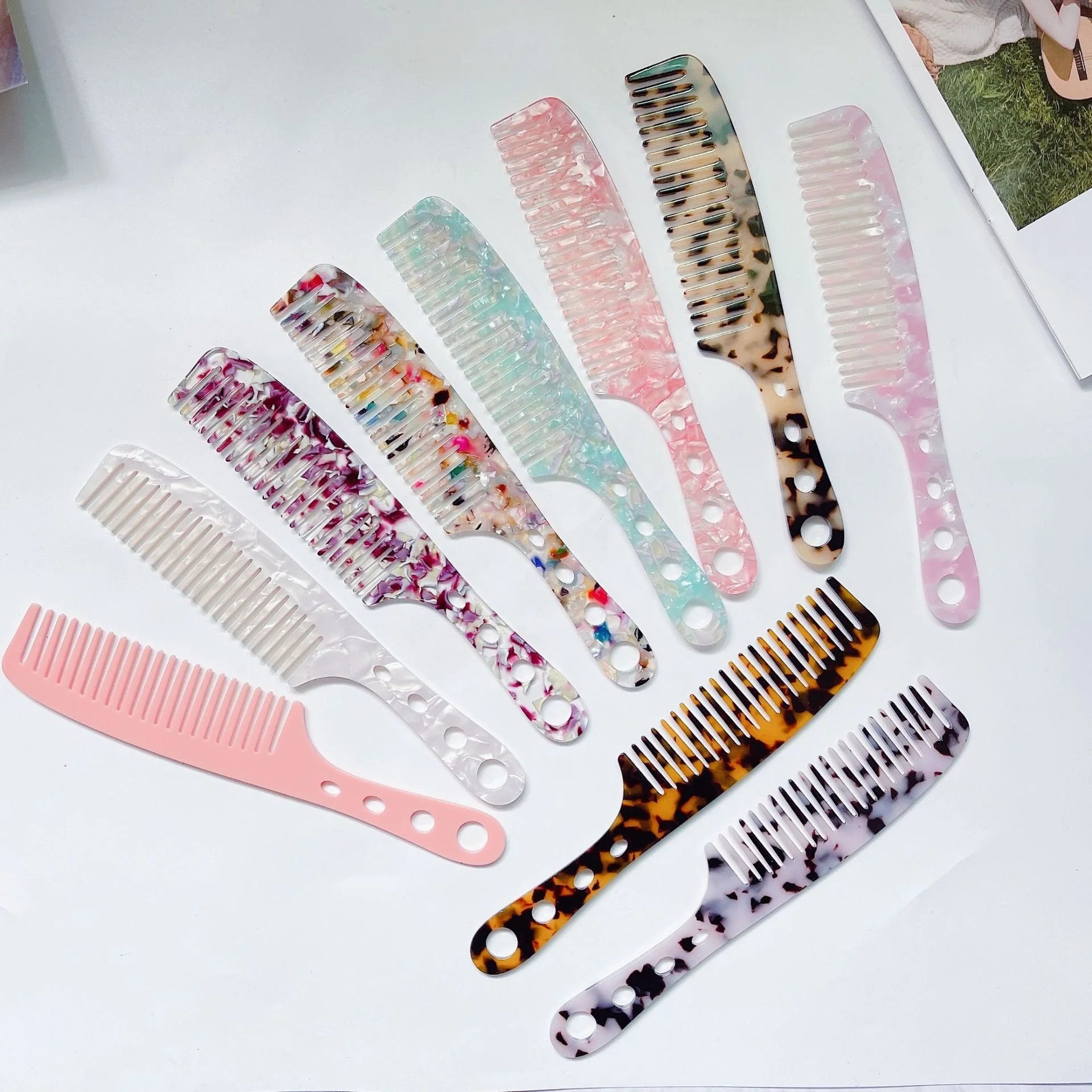 New Fashion Women Acetate Hair Combs Tortoise Acrylic Wide Tooth Hair Comb for Girls Ladies