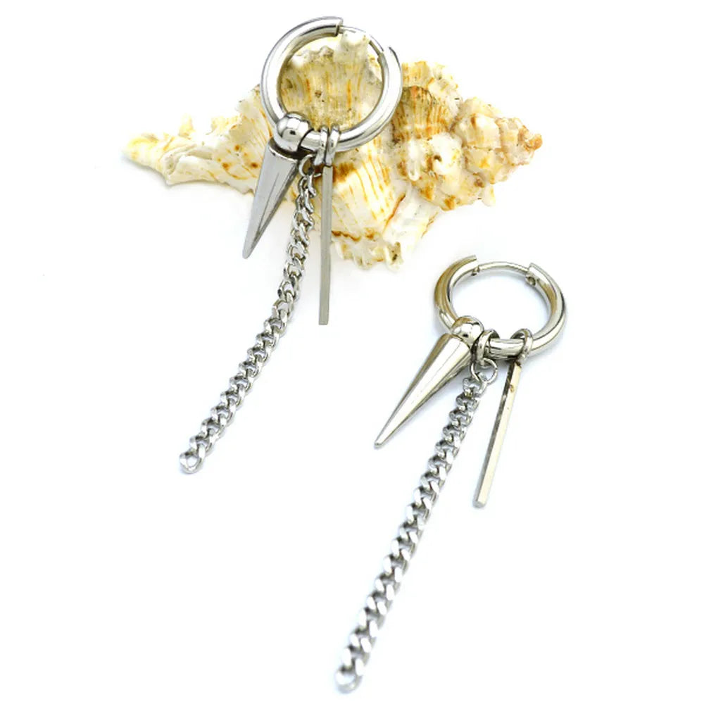 Jewelry Stainless Steel Silver Punk Tassel Circle Chain  Earrings Piercing Trendy Earring