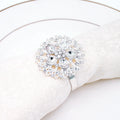 Luxury Silver Crystal Flower Napkin Rings Rhinestone Napkin Holder for Weddings and Parties Metal Table Accessories Stocked