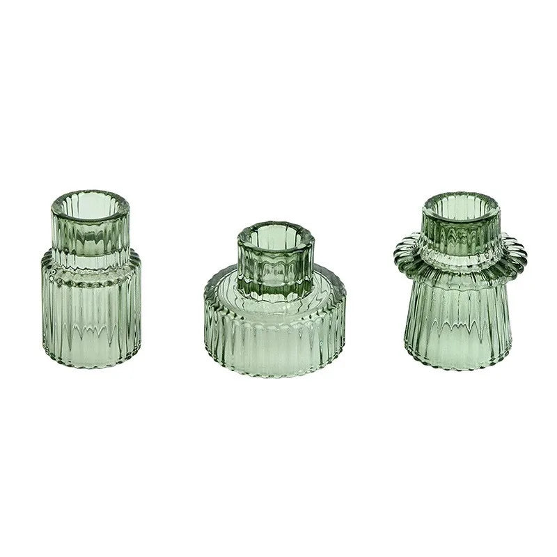 Set of 3 Glass Pillar Candle Stick Holders for Weddings and Valentine's Day Elegant Candle Stand Holder Set
