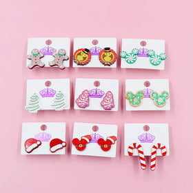 Santa Hats Tree Mouse Head Turkey Glitter Acrylic Christmas Stud Earrings Stainless Steel Jewelry Wholesale