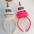 Double Layer Cloth Cake Birthday Headband Rose Red & White Beautiful Colorful Children's Party Decoration