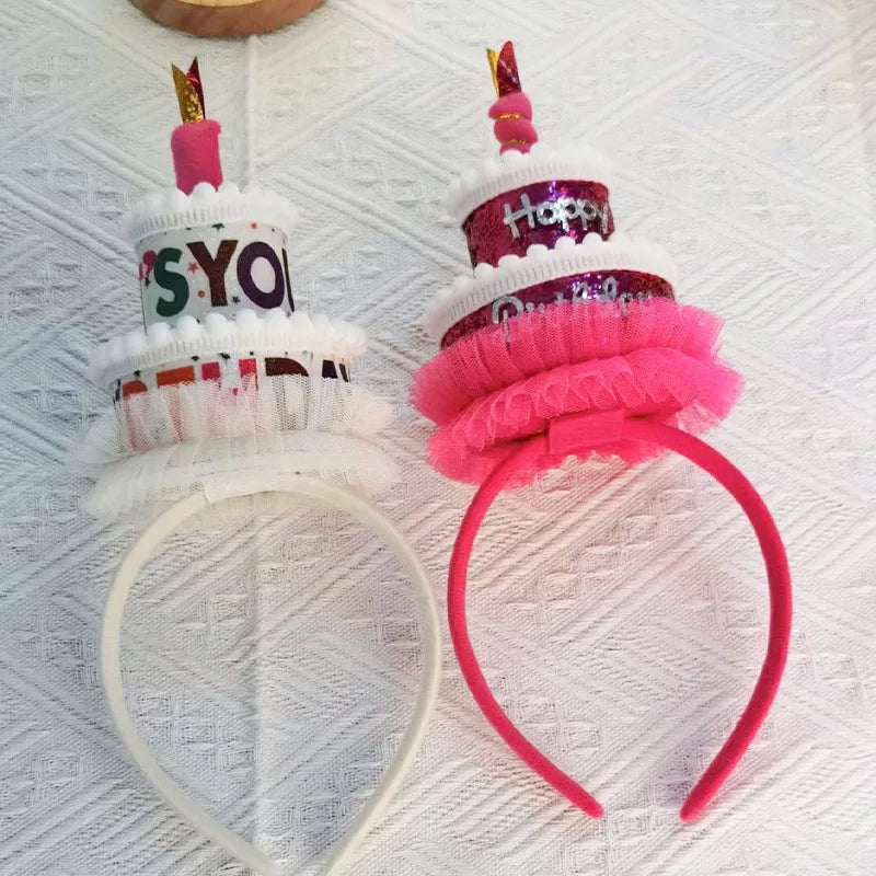 Double Layer Cloth Cake Birthday Headband Rose Red & White Beautiful Colorful Children's Party Decoration