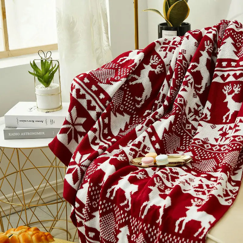 XinLan Merry Christmas Throw Blanket Nordic Winter Knitted Jacquard Elk Blankets Soft Warm Sofa Bed Cover Shawl Gifts