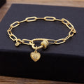 QIKU Fashion Heart Shape Bangles Chain Bracelet Charm Gold Plated Pendant Copper Zircon Jewelry Women Accessories Birthday Gift