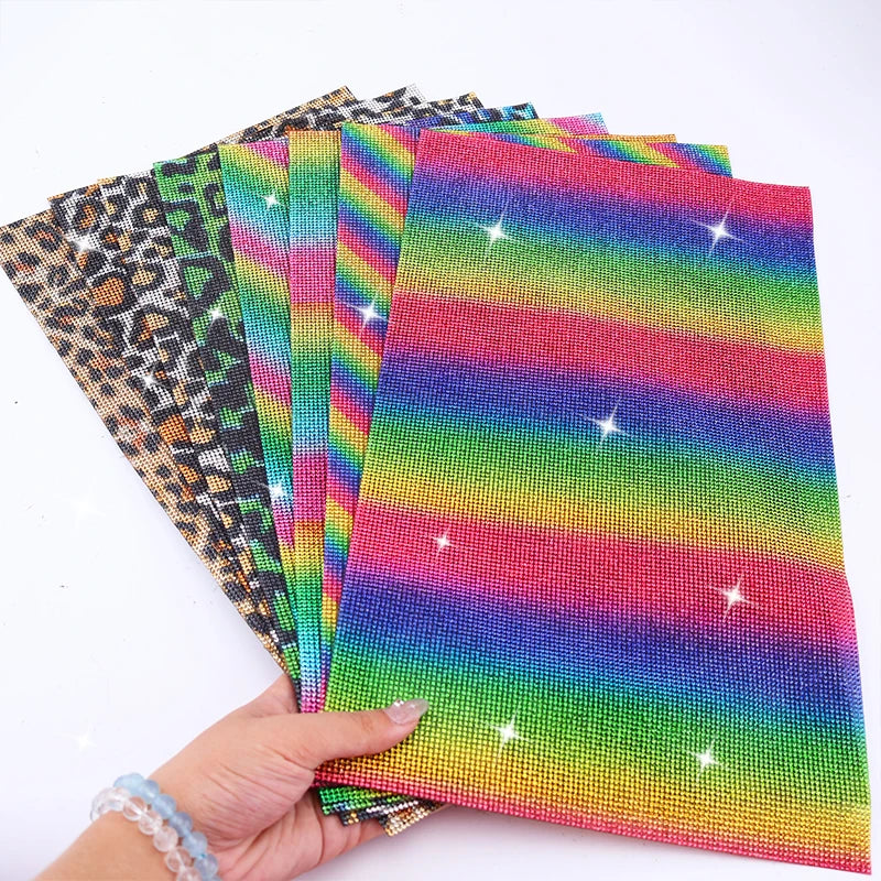 Best Quality Rainbow Self-Adhesive Glue Back Sticker Motif Glass Rhinestone Sheets for Garment Cup Shoes Bags