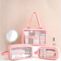 Stock Portable Waterproof Transparent Pvc Makeup Bag Travel Wash Toiletry Clear Cosmetic Bag With Custom Logo