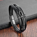 Fashion Jewelry Black Silver Braided Genuine Leather Bracelet With Magnetic Clasp Multilayer Woven Leather Bracelet for Men