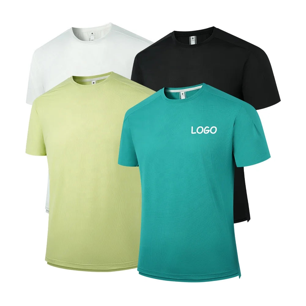 Men Sports Running T-shirt Quick Dry Breathable Gym Shirts Short Sleeve Elastic Fitness Training Sportswear Top