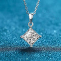 Princess Cut Moissanite Pendant Necklace R.GEM. 925 Silver Rhodium Plated 4-Prong 6.5mm 1ct Square Free Certificate