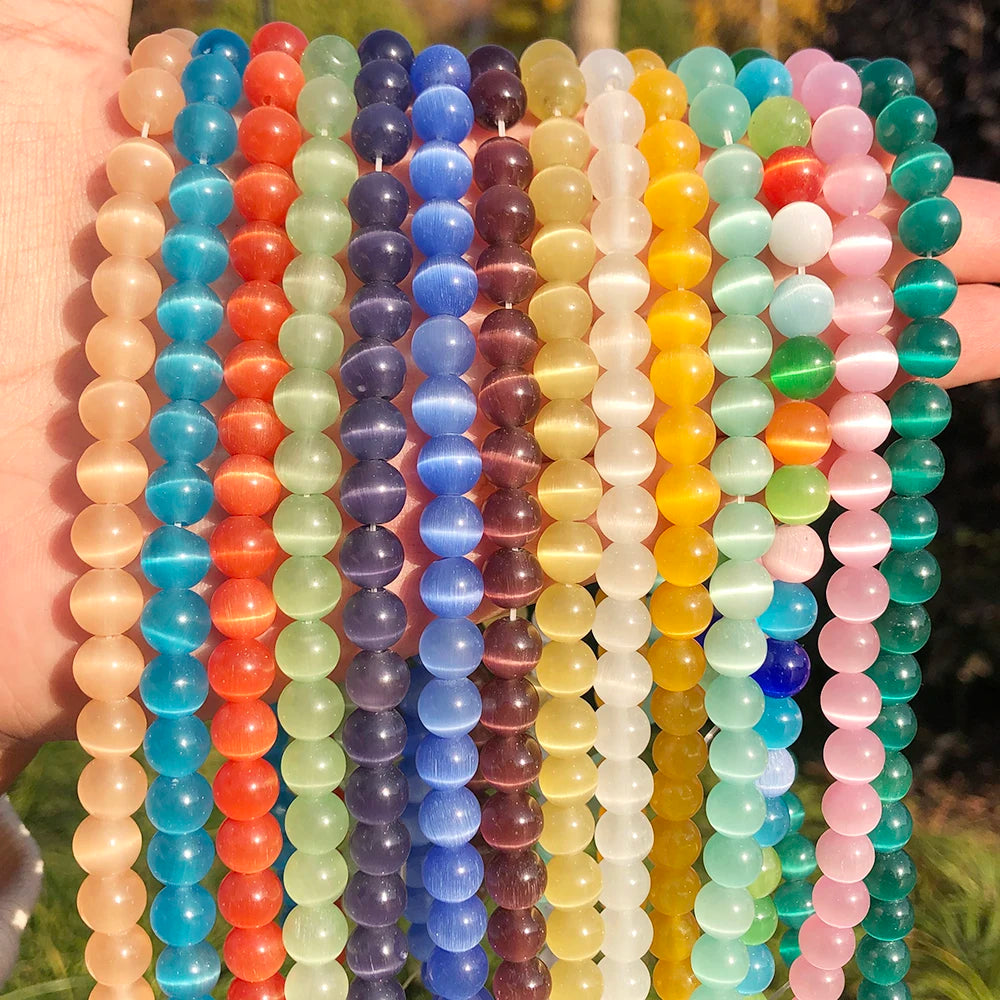 Wholesale DIY Jewelry 4-12mm Smooth White/Pink/Blue/Yellow/Green Glass Opal Cats Eye Loose Beads Stone Beads for Creative