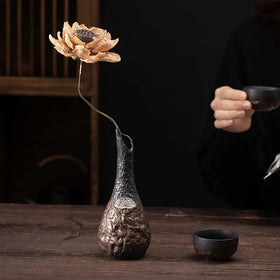 Japanese Gilding Iron Glaze Flower Vase Ware Stoneware Retro Mini Floret Desktop Pottery Decoration Tea Ceremony Utensils