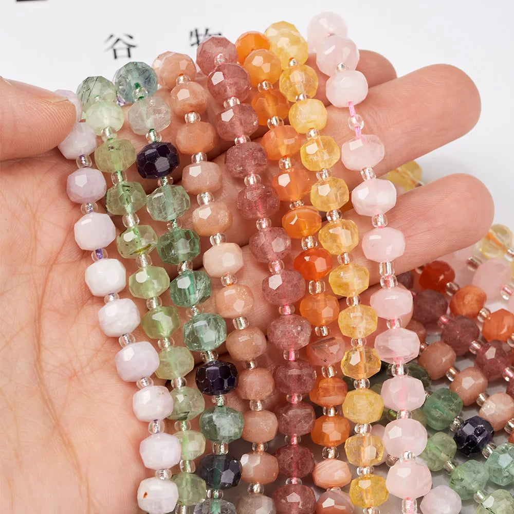 Natural Stone Beads Pink Rose Quartz Gemstone Faceted Loose Beads for Jewelry Making Necklace Earrings Ring