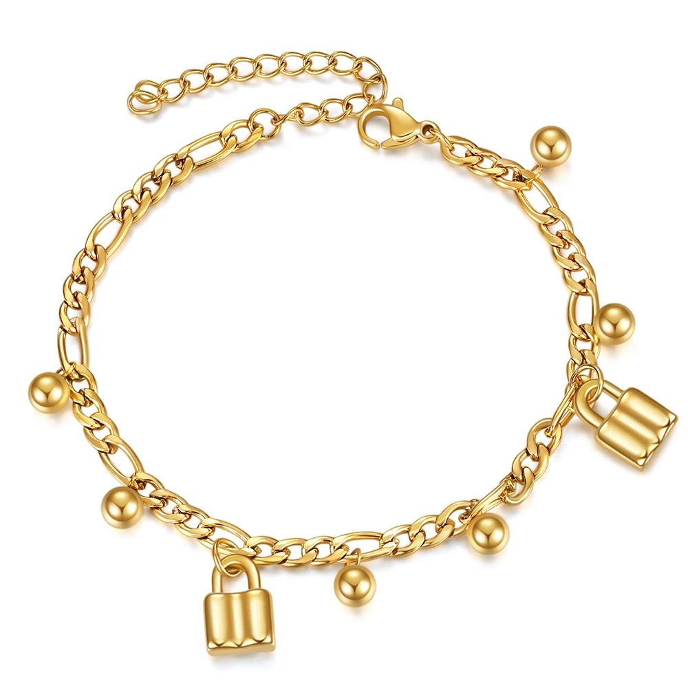 Fashion Filaments Candy Jewelry Bracelet With Lock Charm Gold Color Adjustable Stainless Steel Chain Bracelets for Girls Gift