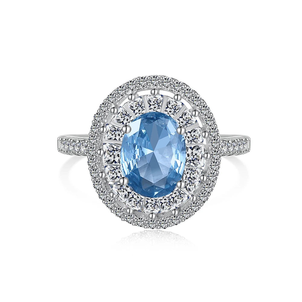 Simple Fine 925 Sterling Silver Wholesale Wedding Engagement Ring for Women With Blue Big Gemstone Lovers Jewelry Gift for Women