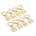Initial Letter Dangle Square Natural Shell Stud Earrings Waterproof Stainless Steel Hoop Fine Jewelry Initial Anniversaries