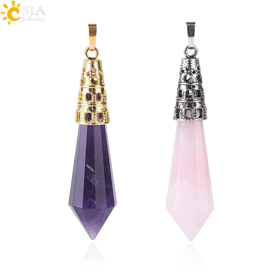 CSJA Cheap Bullet Shape Healing Pointed Hexagonal Faceted Stones and Crystals Gemstone Pendant for Necklace Making F401