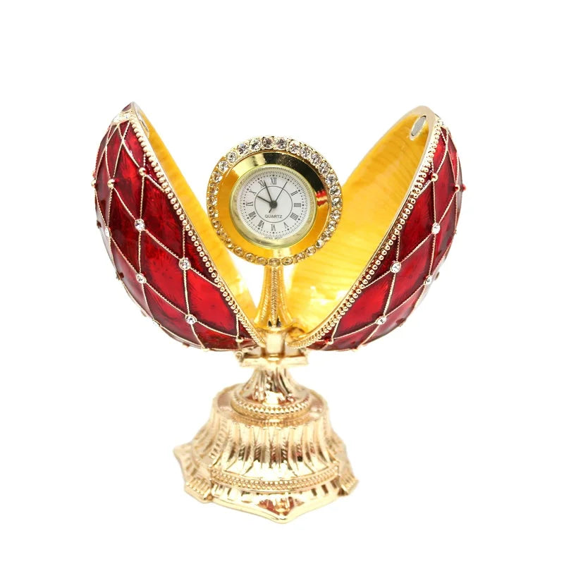 SHINNYGIFTS Royal Christmas New Year Gifts Russian Style Faberge Egg Trinket Box with Antique Plated Metal Medal Product Type