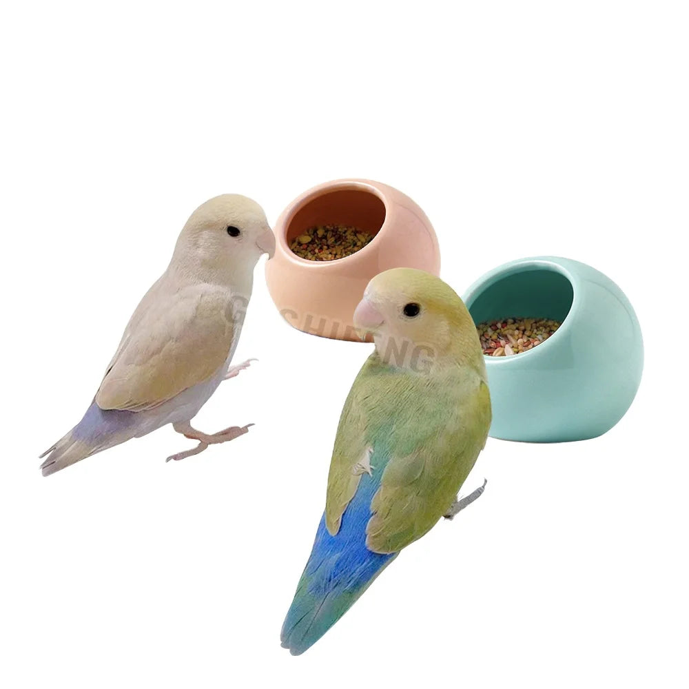 Wholesale Blue Pink Light Orange Optional 8*7cm Bird Ceramics Feeder Parrot Canary Finch Bird Food Bowl for Cage