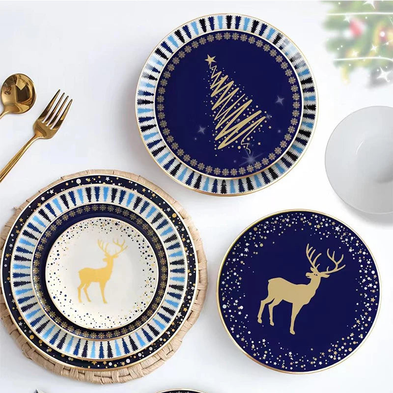 Christmas Ceramic Dinner Plates Hand Made Vintage Christmas Tree Pattern Cup Dish Plates Dinnerware Set