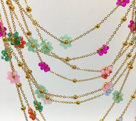 Summer Flower Chain Stainless Steel Pvd Gold Plated Handmade Crystal Glass Necklace Bracelet Chain for Jewelry Making