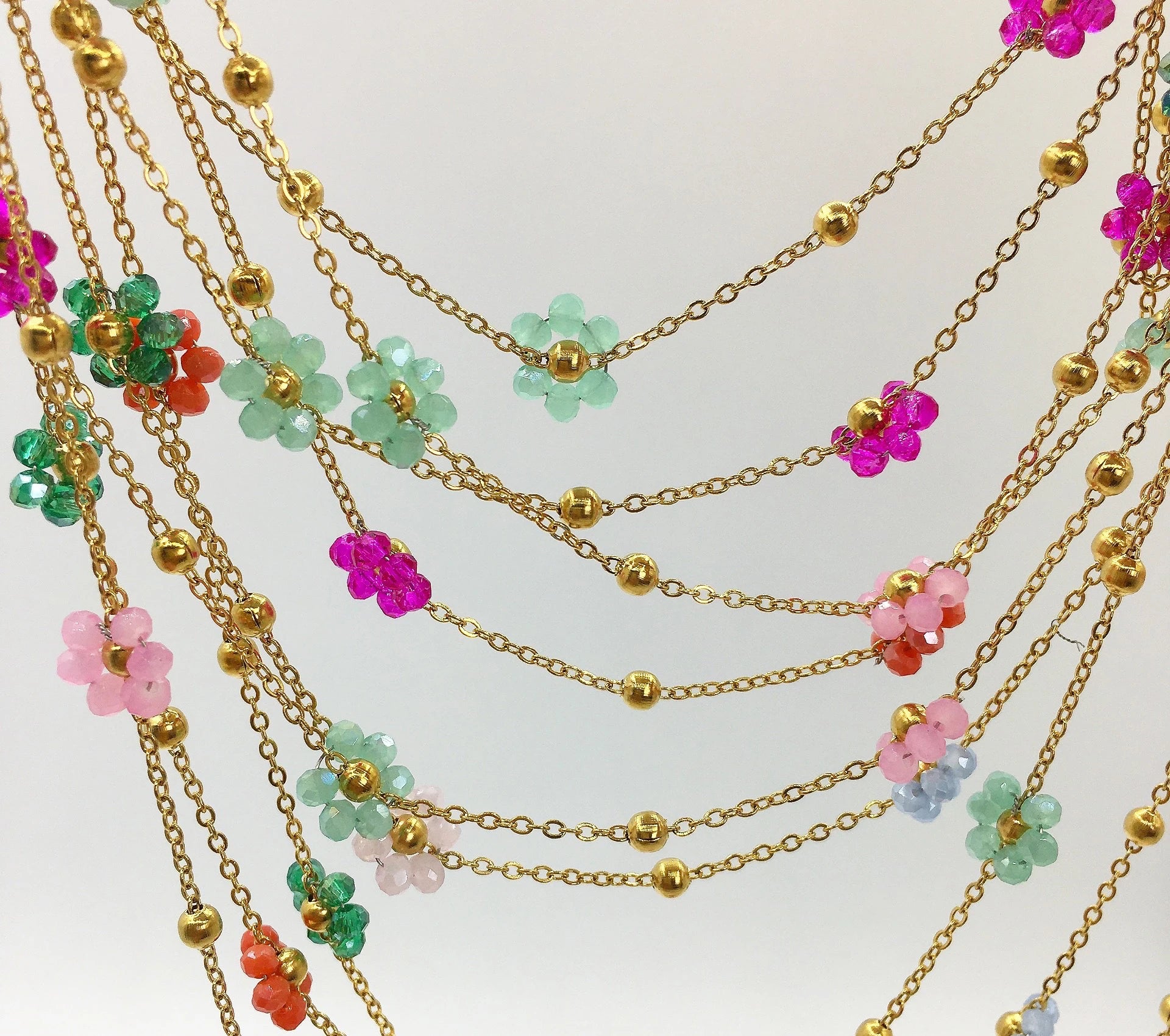 Summer Flower Chain Stainless Steel Pvd Gold Plated Handmade Crystal Glass Necklace Bracelet Chain for Jewelry Making