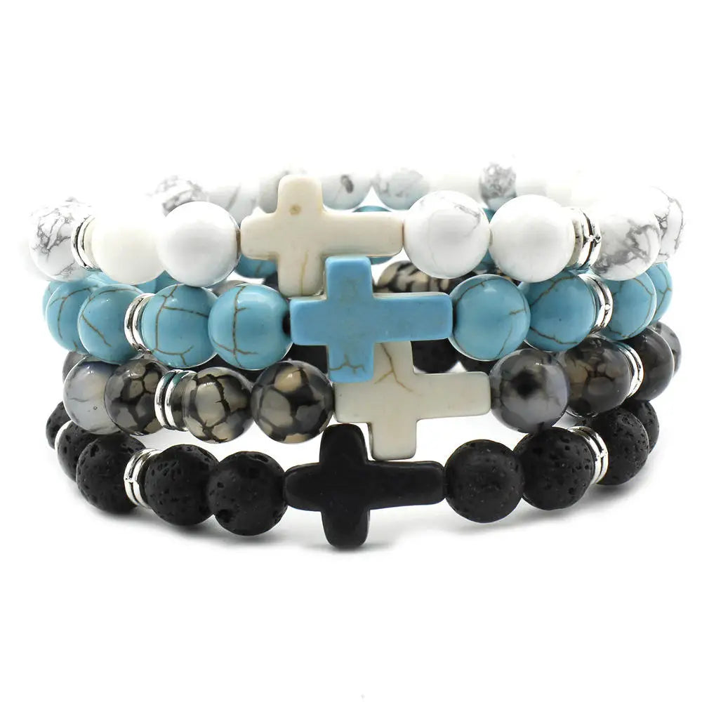 Pulsera Colgante De Cruz Turquesa Blanca Pulseras Religiosas Y Cristianas Joyas De Pulsera