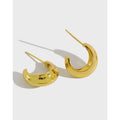 S925 Sterling Silver Stud Earrings Simple Texture Glossy Statement Earrings Plated 18K Gold Earrings Women Fine Jewelry