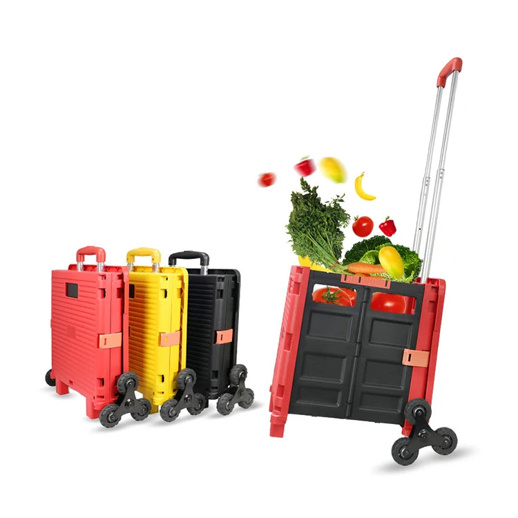 BAOYU Portable 6 Wheels Small Shopping Carts Trolley Stair Climb Trolley Plastic Foldable Shopping Trolley Cart